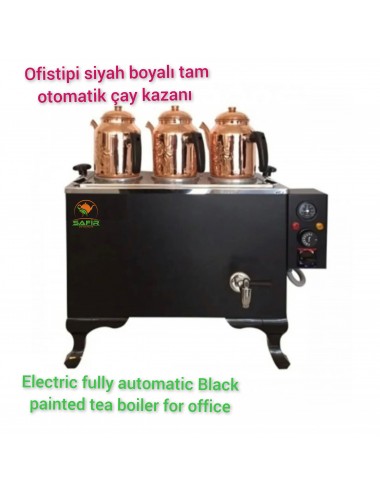 3 Demlikli Tam Otomatik ofistipi Kromat Siyah Çay Kazanı Elektrikli Ofistipi Siyah Boyalı Model