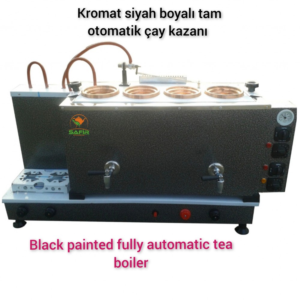 4 Demlikli Tam Otomatik Kromat Siyah Çay Kazanı Elektrikli ve Tüplü Siyah Model Süper Kampanya