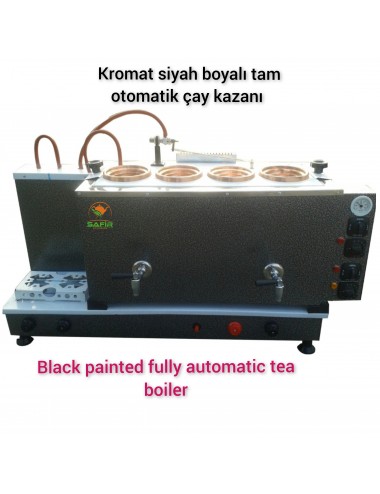 4 Demlikli Tam Otomatik Kromat Siyah Çay Kazanı Elektrikli ve Tüplü Siyah Model Süper Kampanya