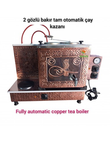 Vip A++ 1,20 mm kalınlığında Paslanmaz iç kazan Özel Dijital Çakmaklı 2 demlikli Sadece Elektrikli Pleytli Bakır Çay kazanı Bakır Çay Semaveri Özel malzeme kalitesi Osmanlı Tuğra Bayrak Model ve Klasik Modeller