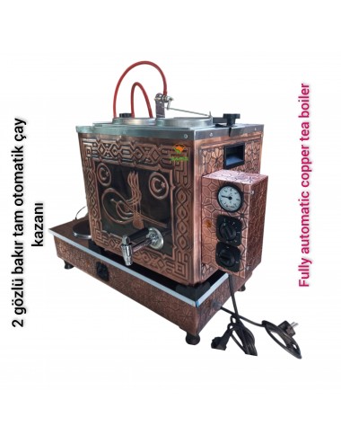 Vip A++ 1,20 mm kalınlığında Paslanmaz iç kazan Özel Dijital Çakmaklı 2 demlikli Elektrikli ve Tüplü Bakır Çay kazanı Bakır Çay Semaveri Özel malzeme kalitesi Osmanlı Tuğra Bayrak Model