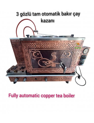 Vip A++ 1,20 mm kalınlığında Paslanmaz iç kazan Özel Dijital Çakmaklı 3 demlikli Elektrikli ve Tüplü Bakır Çay kazanı Bakır Çay Semaveri Özel malzeme kalitesi Osmanlı Tuğra Bayrak Model ve Klasik Modeller