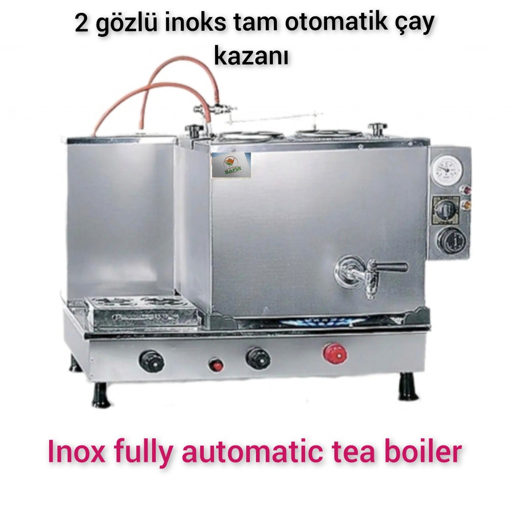 2 Demlikli Paslanmaz İnoks çay ocağı  Ventilli ( Gaz Koku Algılama ve Kesme Sistemli) Paslanmaz İnox Çay Kazanı Elektrik + Doğalgazlı İnoks Çay Semaveri