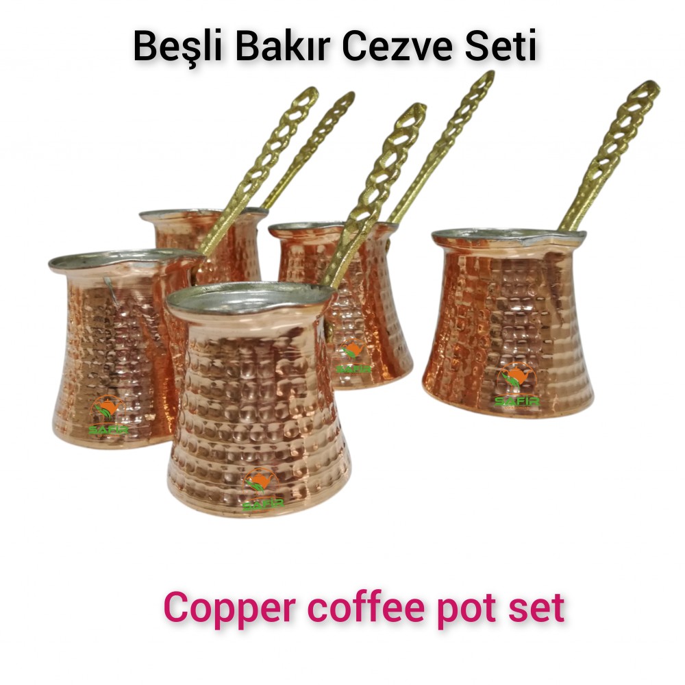 En iyi Kalite Bakır Türk Kahvesi Cezve Seti Beşli Set, Bakır Beşli Cezve Seti