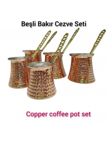 En iyi Kalite Bakır Türk Kahvesi Cezve Seti Beşli Set, Bakır Beşli Cezve Seti