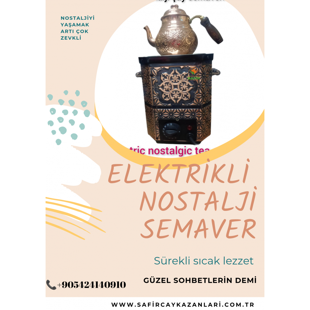 NOSTALJİ SEMAVER BAHÇE VE BALKON SEMAVERİ ELEKTRİKLİ NOSTALJİ BALKON TİPİ BAKIR SEMAVER DEMLİKLİ TAM SET