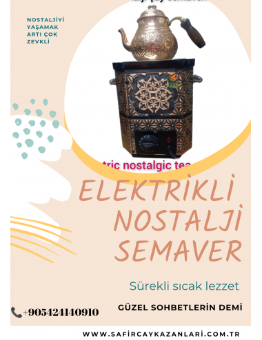 NOSTALJİ SEMAVER BAHÇE VE BALKON SEMAVERİ ELEKTRİKLİ NOSTALJİ BALKON TİPİ BAKIR SEMAVER DEMLİKLİ TAM SET