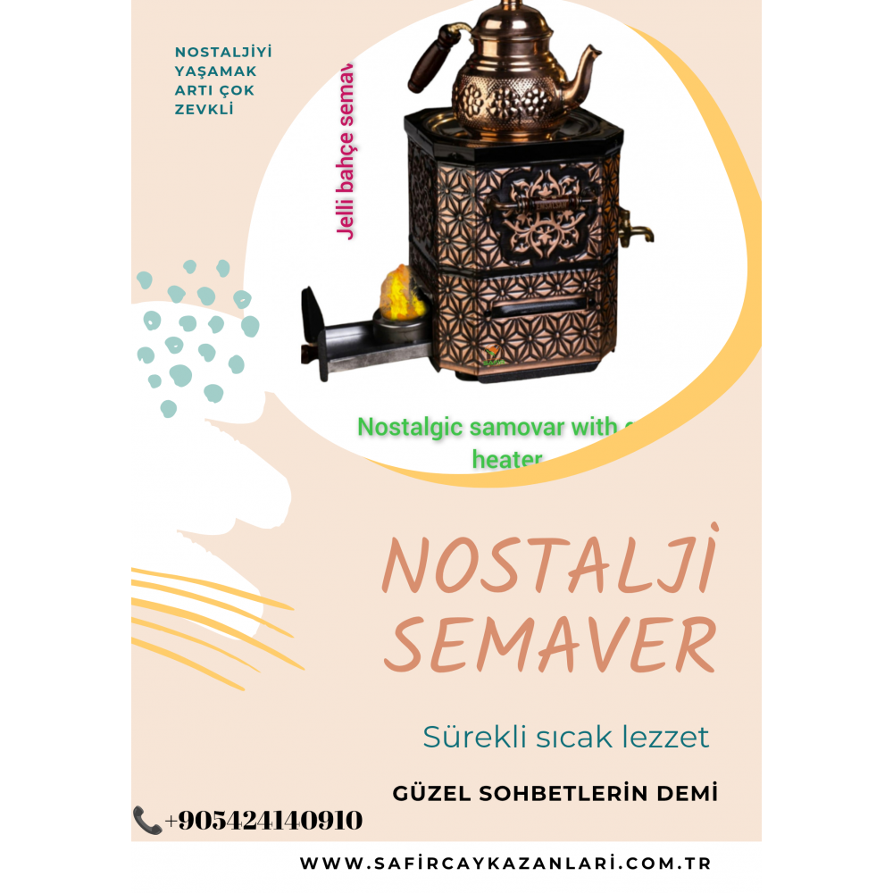 NOSTALJİ SEMAVER BAHÇE VE BALKON SEMAVERİ JEL ISITICILI NOSTALJİ PİKNİK TİPİ BAKIR SEMAVER DEMLİKLİ TAM SET