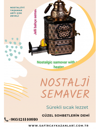 NOSTALJİ SEMAVER BAHÇE VE BALKON SEMAVERİ JEL ISITICILI NOSTALJİ PİKNİK TİPİ BAKIR SEMAVER DEMLİKLİ TAM SET