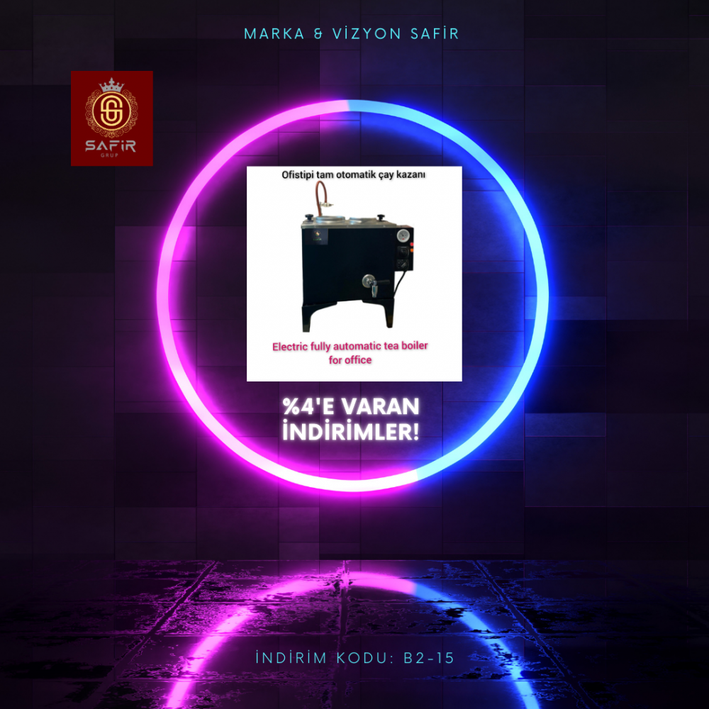 2 Demlikli Tam Otomatik ofistipi Kromat Siyah Çay Kazanı Elektrikli Ofistipi Siyah Boyalı Model