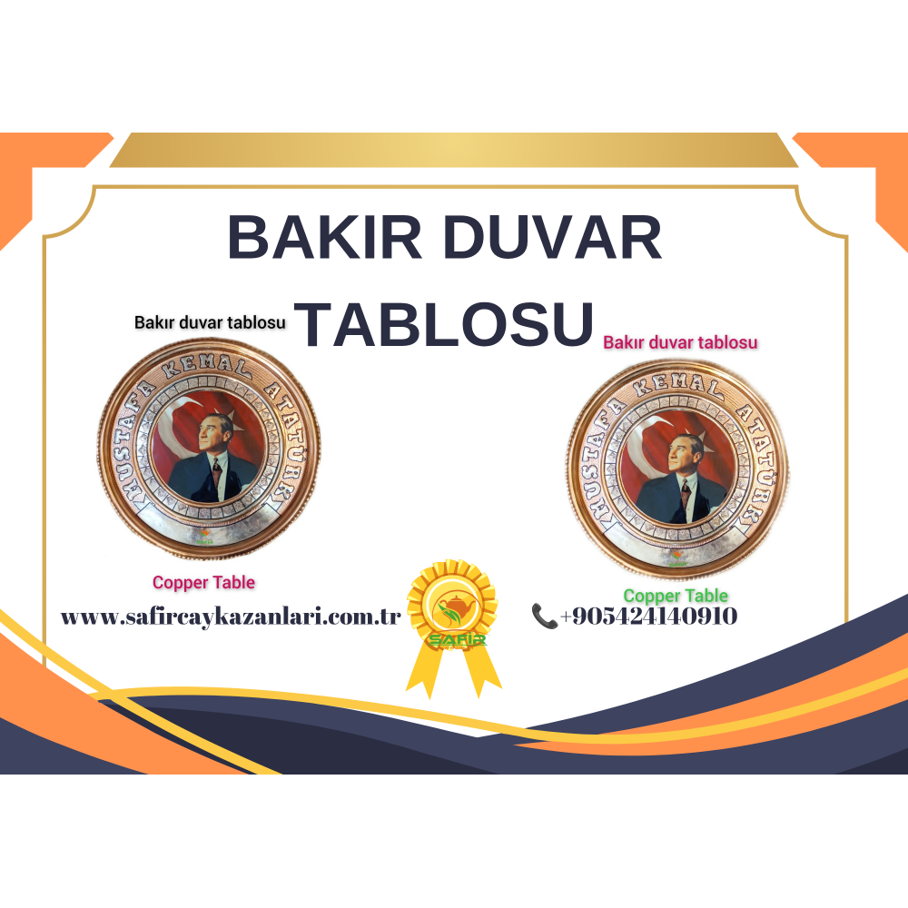 BAKIR TABLO BAKIR DUVAR TABLOSU ATA 1 MODEL 30 CM EBATLI ÖZEL EL İŞÇİLİĞİ BAKIR DUVAR TABLOSU