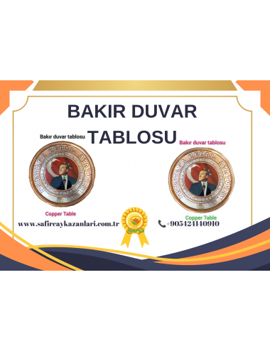 BAKIR TABLO BAKIR DUVAR TABLOSU ATA 1 MODEL 30 CM EBATLI ÖZEL EL İŞÇİLİĞİ BAKIR DUVAR TABLOSU