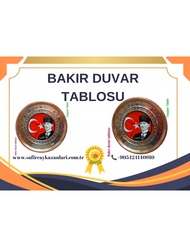 BAKIR TABLO BAKIR DUVAR TABLOSU ATA 2 MODEL 30 CM EBATLI ÖZEL EL İŞÇİLİĞİ BAKIR DUVAR TABLOSU