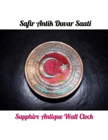 BAKIR DUVAR SAATİ 40 CM EBATLI KİŞİYE ÖZEL TÜRK BAYRAKLI BAKIR DUVAR SAATİ ÖZEL EL İŞLEMESİ ANTİK SAAT