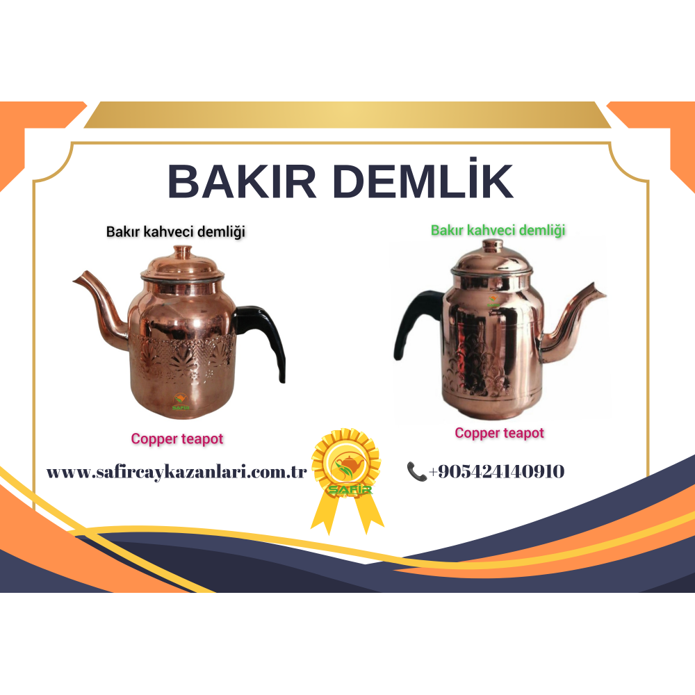 SAFİR BAKIR DEMLİK 3 NUMARA BÜYÜK BOY BAKIR KAHVECİ DEMLİĞİ ÇAYDANLIK ÇAY KAZANI İÇİN BAKIR DEMLİK