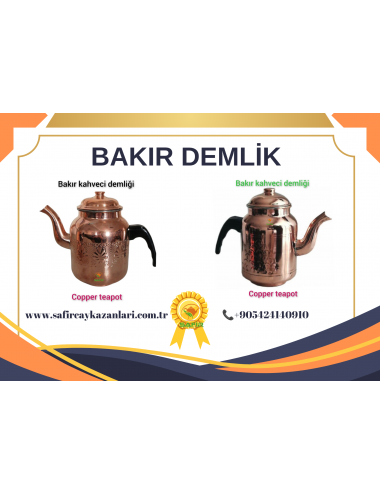 SAFİR BAKIR DEMLİK 3 NUMARA BÜYÜK BOY BAKIR KAHVECİ DEMLİĞİ ÇAYDANLIK ÇAY KAZANI İÇİN BAKIR DEMLİK