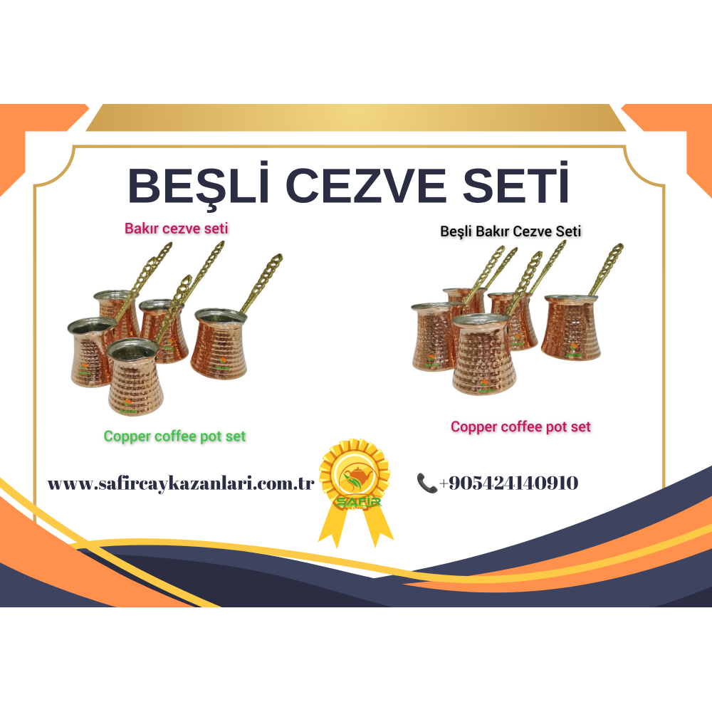 SAFİR CEZVE SETİ BEŞLİ BAKIR CEZVE SETİ BAKIR TÜRK KAHVESİ CEZVE SETİ BEŞLİ SET
