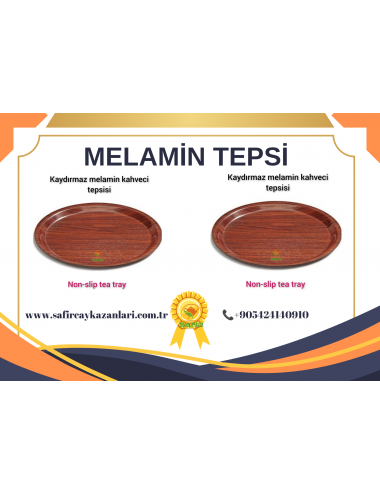 SAFİR KAHVECİ TEPSİSİ MELAMİN KAYDIRMAZ KAHVECİ TEPSİSİ SİLİKONLU 42 CM EBATLI BÜYÜK BOY KAYDIRMAZ KAHVERENGİ MELAMİN TEPSİ