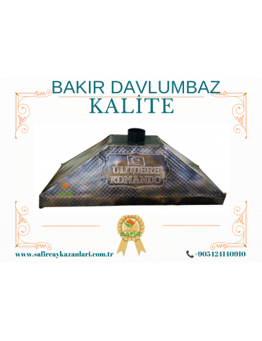 KİŞİYE ÖZEL BAKIR DAVLUMBAZ FİRMAYA ÖZEL BAKIR DAVLUMBAZ ANTİK BAKIR DAVLUMBAZ 120 CM SAFİR YAZILI LOGOLU MODEL ÇAY KAZANI İÇİN BAKIR DAVLUMBAZ