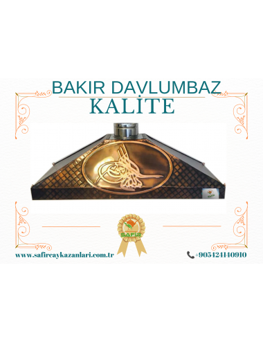 KİŞİYE ÖZEL BAKIR DAVLUMBAZ FİRMAYA ÖZEL BAKIR DAVLUMBAZ ANTİK BAKIR DAVLUMBAZ 110 CM SAFİR YAZILI LOGOLU MODEL ÇAY KAZANI İÇİN BAKIR DAVLUMBAZ