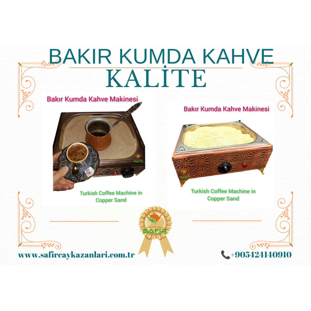 SAFİR BAKIR KUMDA KAHVE MAKİNESİ ORTA BOY 35X28 CM EBATLI 4 CEZVELİK BAKIR KUMDA TÜRK KAHVE MAKİNESİ
