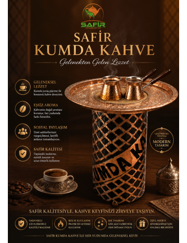 SAFİR TABURE KUMDA KAHVE BAKIR YÜKSEK BOY KUMDA KAHVE MAKİNESİ BAKIR TEPSİLİ BAKIR KUMDA KAHVE STANDI SAFİR GOLD ÖZEL ÜRÜN