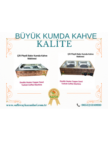 SAFİR ÇİFT PLEYTLİ BAKIR KUMDA KAHVE MAKİNESİ BÜYÜK BOY 55X33 CM 10-14 CEZZVELİK BAKIR KUMDA TÜRK KAHVESİ MAKİNESİ