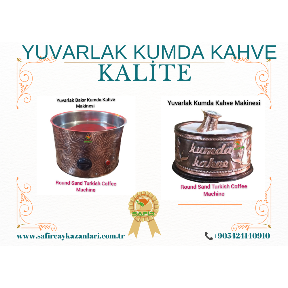 SAFİR BAKIR KUMDA KAHVE BAKIR YUVARLAK OVAL KUMDA KAHVE MAKİNESİ BÜYÜK BOY 40 CM EBATLI 8-10 CEZVELİK KUMDA KAHVE CİHAZI