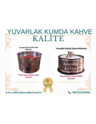 SAFİR BAKIR KUMDA KAHVE BAKIR YUVARLAK OVAL KUMDA KAHVE MAKİNESİ BÜYÜK BOY 40 CM EBATLI 8-10 CEZVELİK KUMDA KAHVE CİHAZI