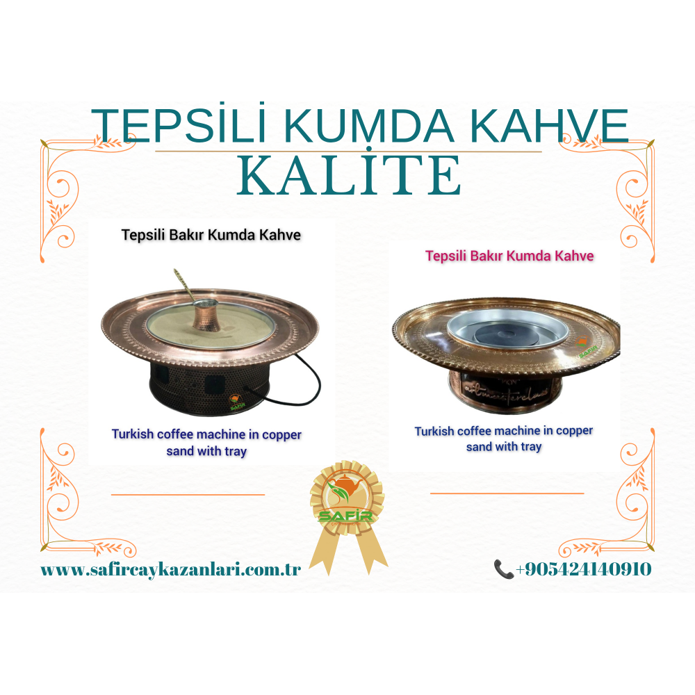 SAFİR BAKIR TEPSİLİ BAKIR KUMDA KAHVE KISA BOY TEPSİLİ BAKIR KUMDA KAHVE MAKİNESİ KUMDA TÜRK KAHVE CİHAZI TÜRK KAHVESİNİN LEZZETLİ HALİ.