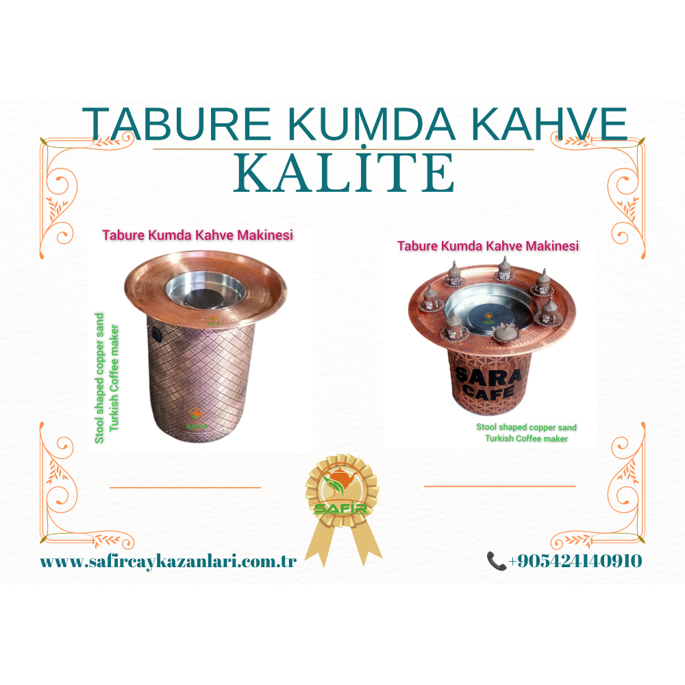 SAFİR TABURE KUMDA KAHVE BAKIR YÜKSEK BOY KUMDA KAHVE MAKİNESİ BAKIR TEPSİLİ BAKIR KUMDA KAHVE STANDI SAFİR GOLD ÖZEL ÜRÜN.