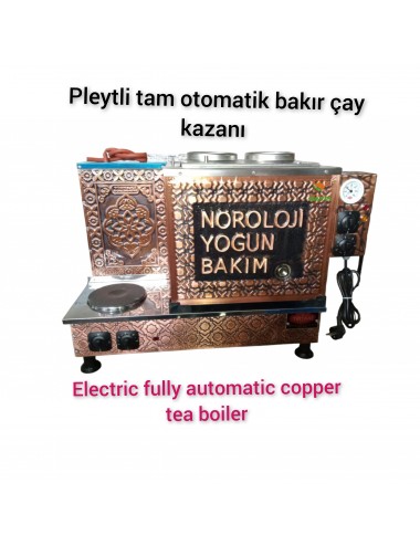 Kişiye Özel Logolu Yazılı 2 Demlikli Bakır Tam Otomatik Çay Kazanı Elektrikli ve Tüplü Bakır Çay Semaveri