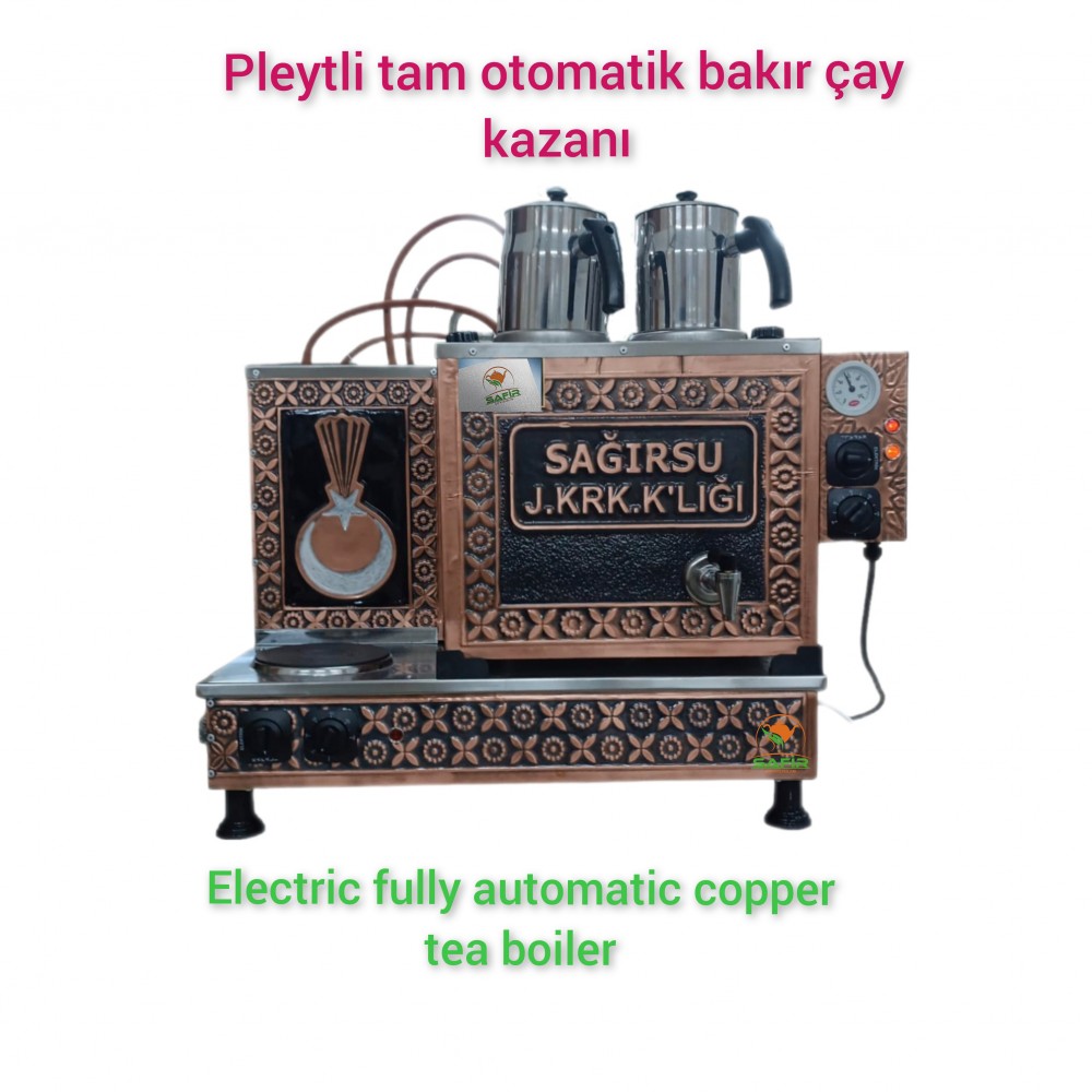 Kişiye Özel 2 Demlikli Tam Otomatik Bakır Çay Kazanı Elektrikli Pleytli Logolu Model Süper Kampanya Osmanlı Eskitme Çay Kazanı