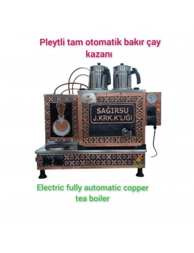 Kişiye Özel 2 Demlikli Tam Otomatik Bakır Çay Kazanı Elektrikli Pleytli Logolu Model Süper Kampanya Osmanlı Eskitme Çay Kazanı