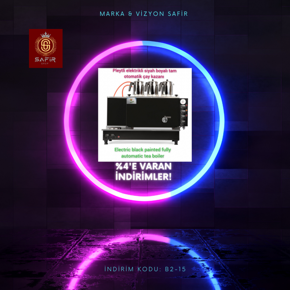 4 Demlikli Tam Otomatik Kromat Siyah Elektrostatik Çay Kazanı Elektrikli Pleytli Kromat Siyah Model Süper Kampanya