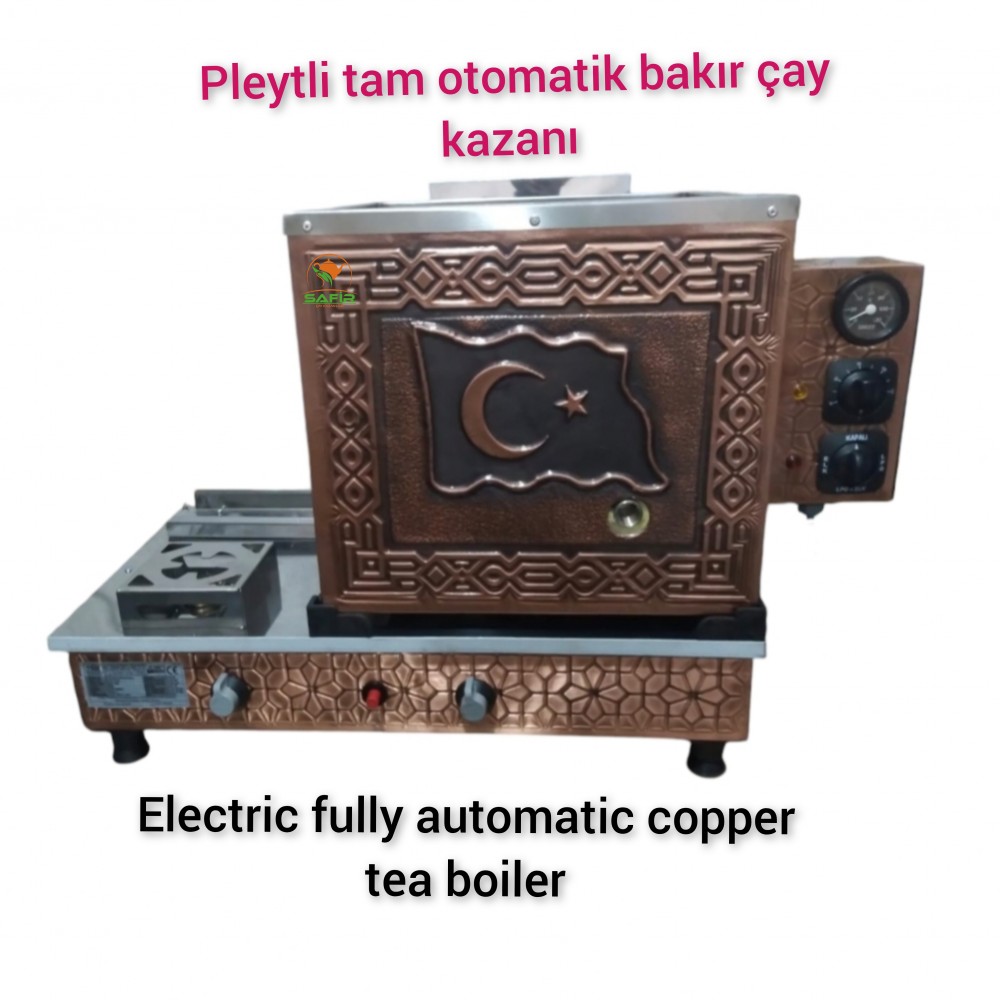 2 Demlikli Tam Otomatik Bakır Çay Kazanı Elektrikli Pleytli Bayrak Model Süper Kampanya Osmanlı Eskitme Çay Kazanı